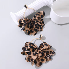 Exaggerated Fabric Leopard Print Earrings Circle Female