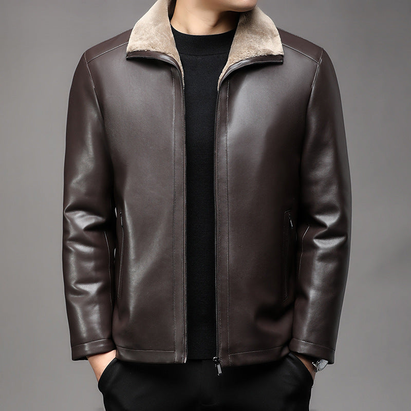 Jacket Business Warm Fur Lapel Fur Integrated Fleece-lined Thickened Leather Coat