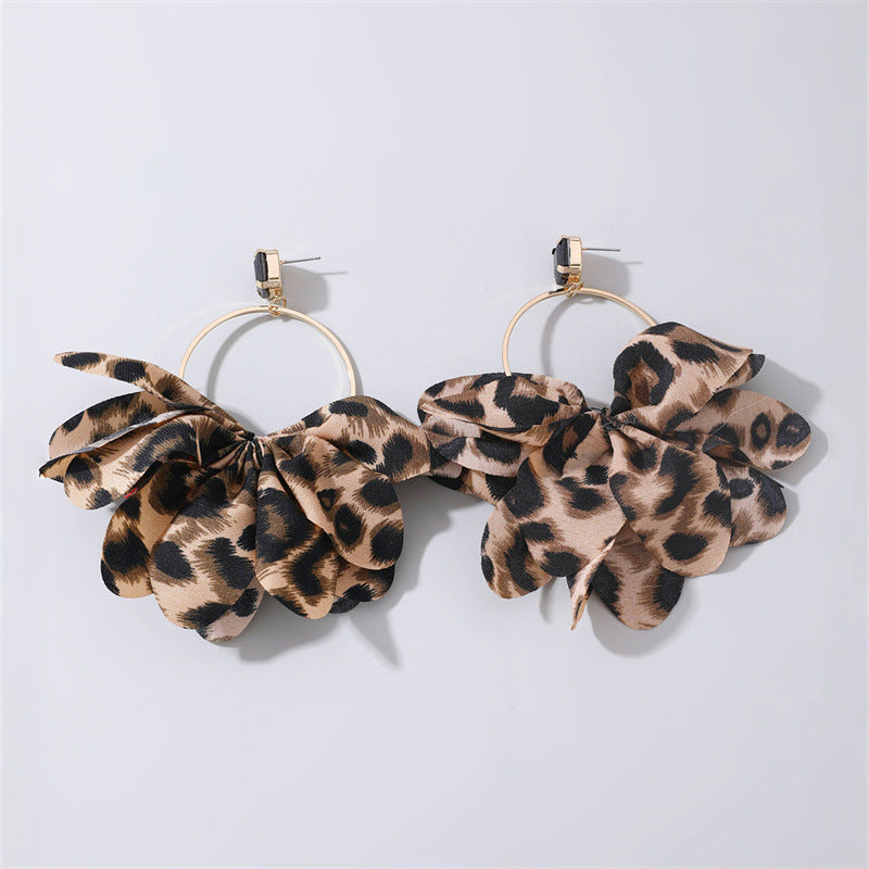 Exaggerated Fabric Leopard Print Earrings Circle Female