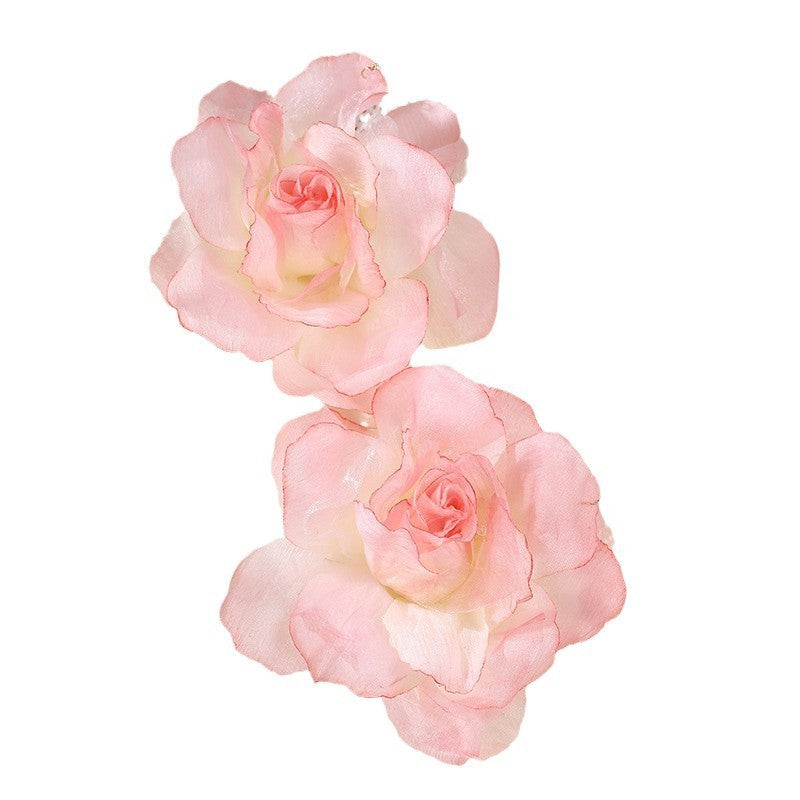 Gradient Stereo Net Yarn Flowers Female Earrings