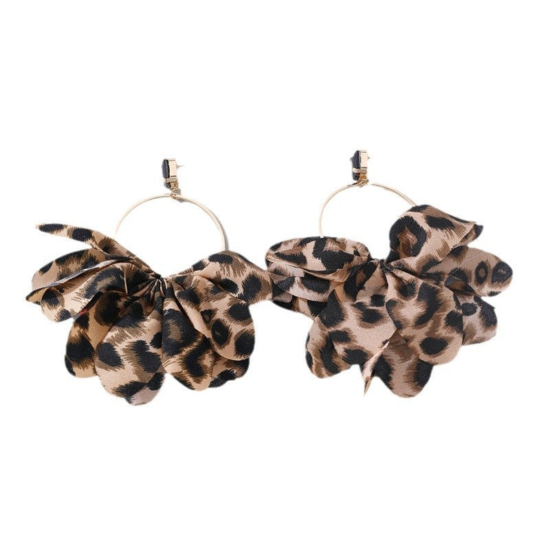 Exaggerated Fabric Leopard Print Earrings Circle Female