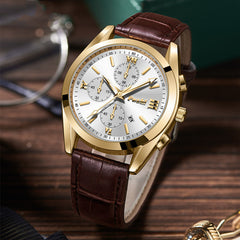 Quartz Watch High-end Business Waterproof Watch Genuine Leather Men's Waterproof Watch