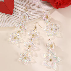 Flower Earrings Long Floral Diamond Tassel