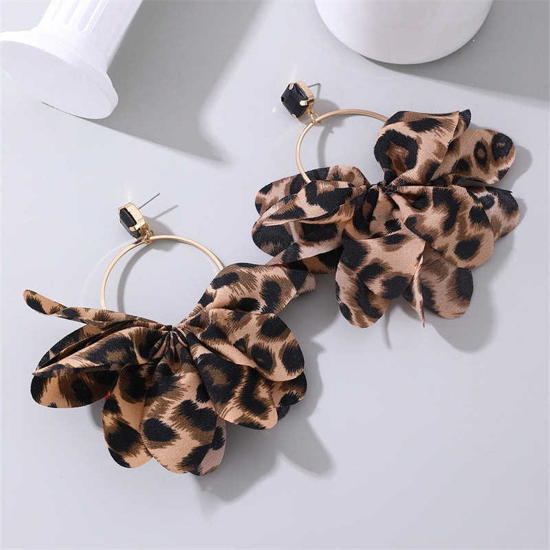 Exaggerated Fabric Leopard Print Earrings Circle Female