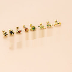 Colorful Zircon Gecko Snake-shaped Mini Animal Ear Bone Stud Piercing Earrings