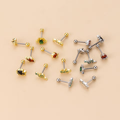 Colorful Zircon Gecko Snake-shaped Mini Animal Ear Bone Stud Piercing Earrings