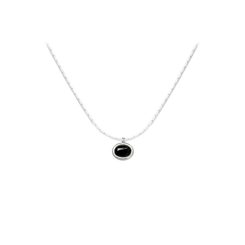 Black Agate Oval Necklace For Women