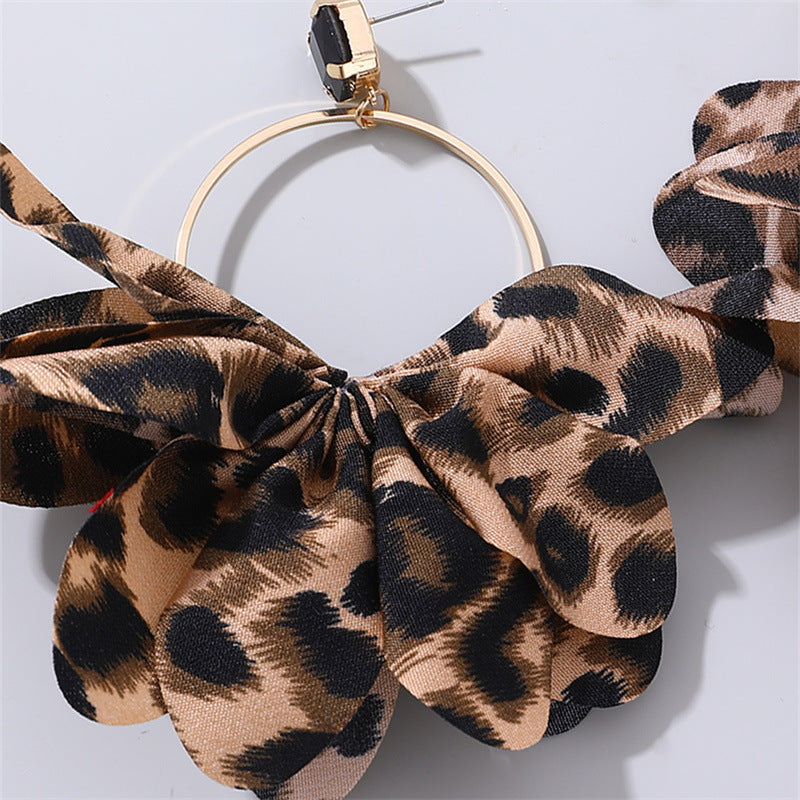 Exaggerated Fabric Leopard Print Earrings Circle Female